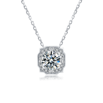 Baroque Luxury  925 Sterling Silver Moissanite Diamond Pendant  Hollowed Square Setting Large Diamond Wedding Party Necklace